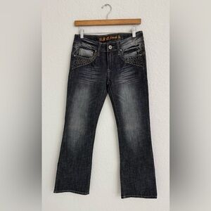B-Q Jeans With Rhinestone Pockets Women's Low Rise Bootcut Denim Jeans Size 1/2